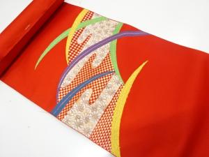 アンティーク　いづくら製　ヱ霞に芝草・菊模様織り出し　名古屋帯地反物